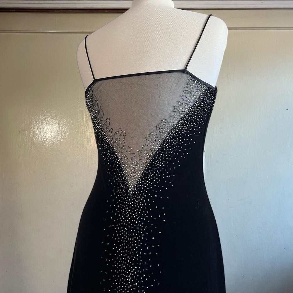 Dave & Johnny Black Velvet Beaded Maxi Dress with Silver Beads - Picture 5 of 8